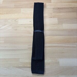 Lands End Tie Men's Navy Blue Knit Square End Silk Vintage Italy 2.5" Soie Seide